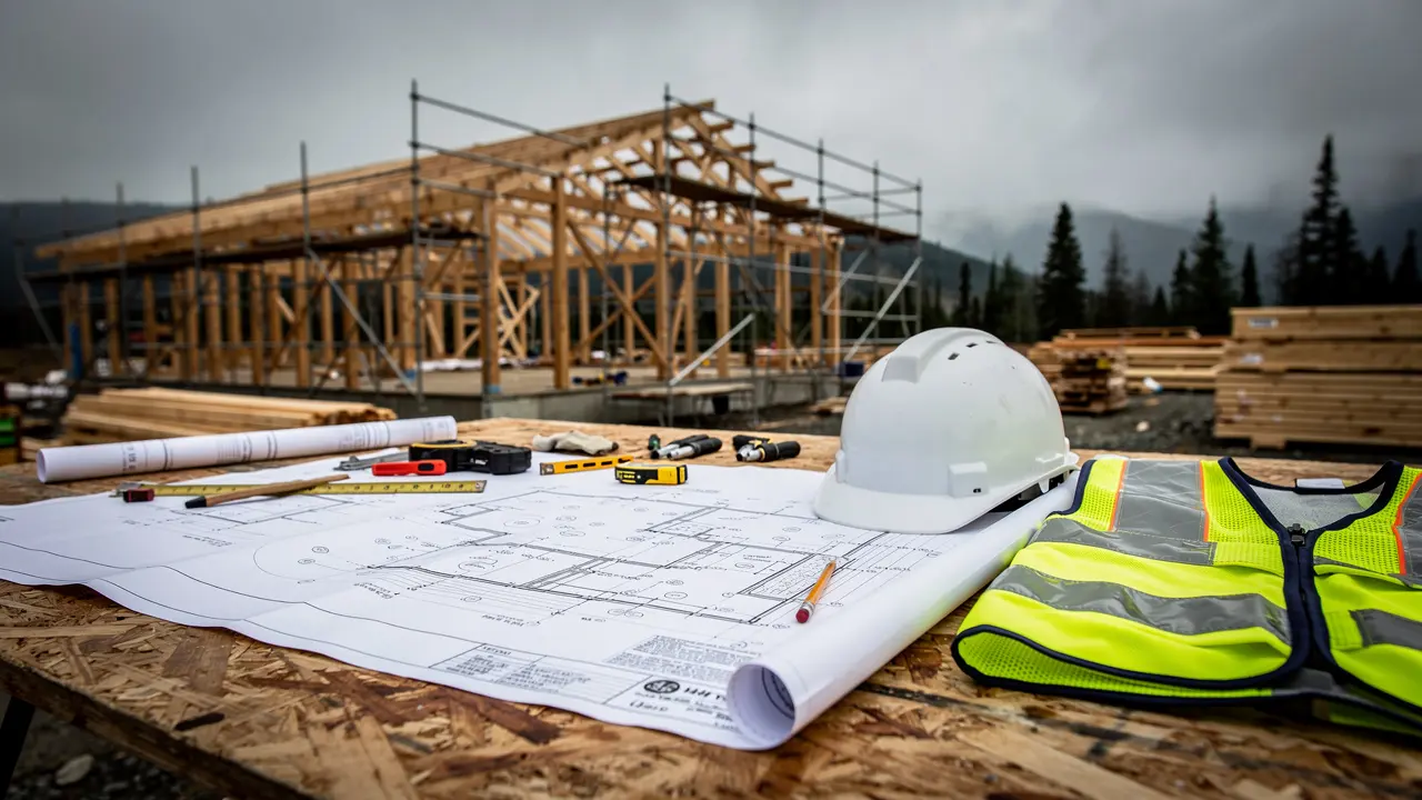 Building plans and blueprints at a construction site
