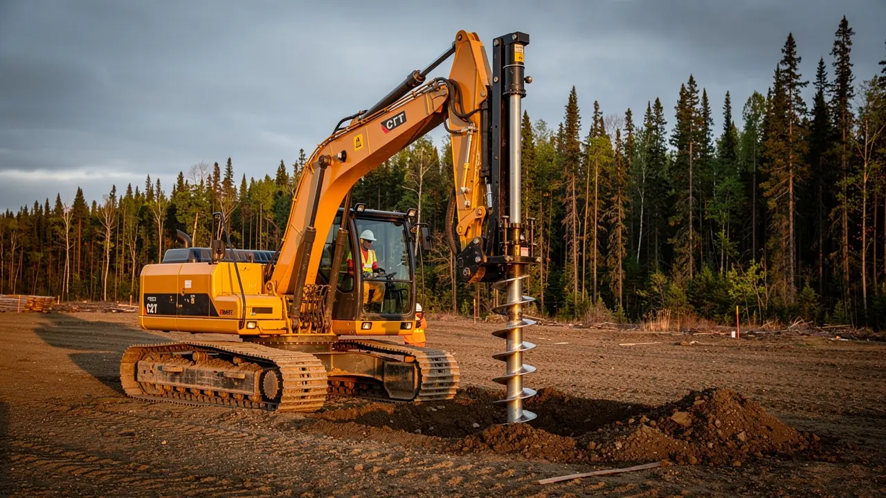 Screw pile installation with excavator